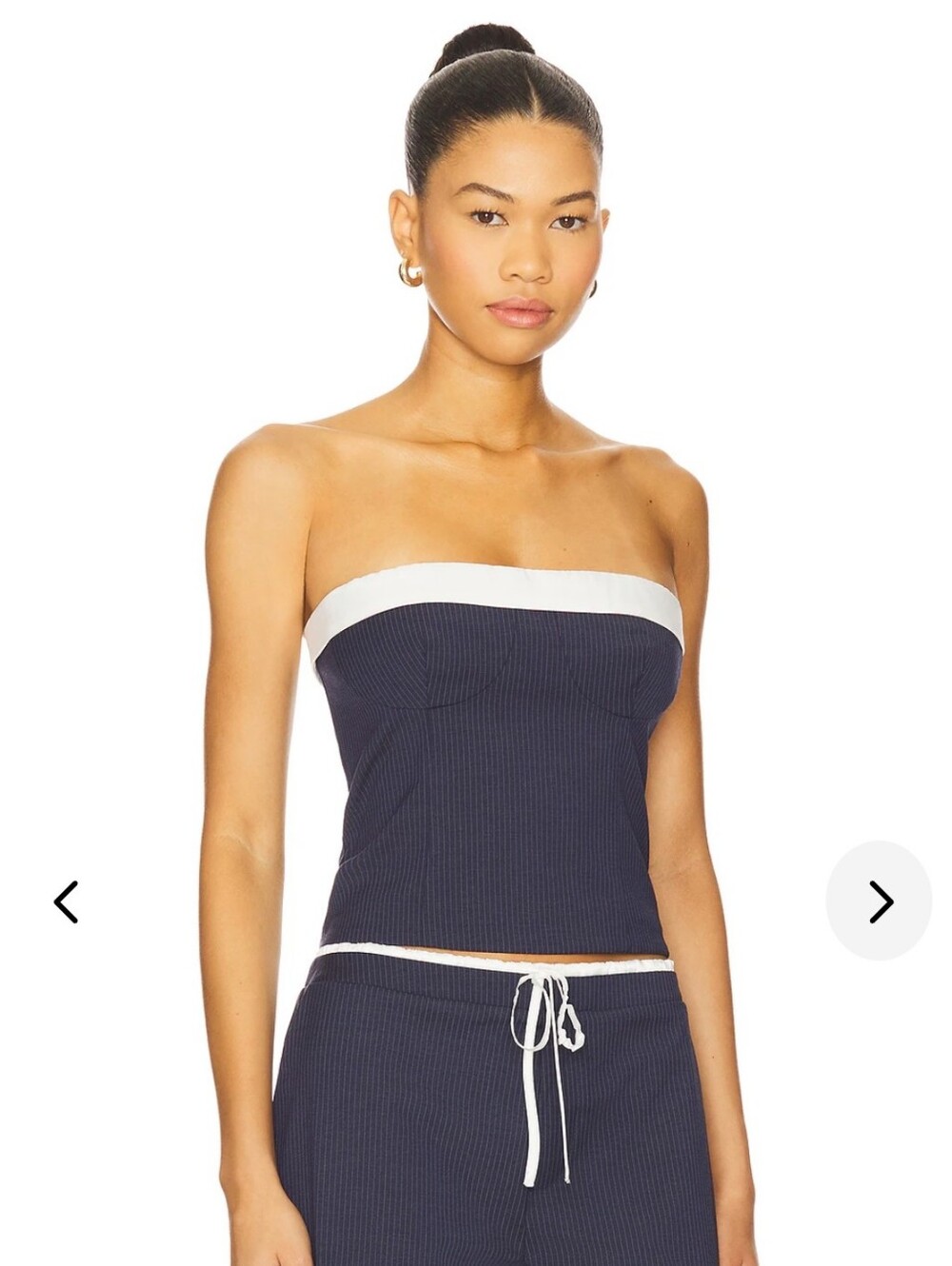 Lovers + Friends Ashley Navy Ribbed Strapless Tube Top with White Trim.